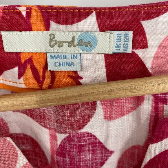 Boden Dress Women's 12 Pink Floral Linen Shift Midi Coastal Beach Cruise - Picture 2 of 9